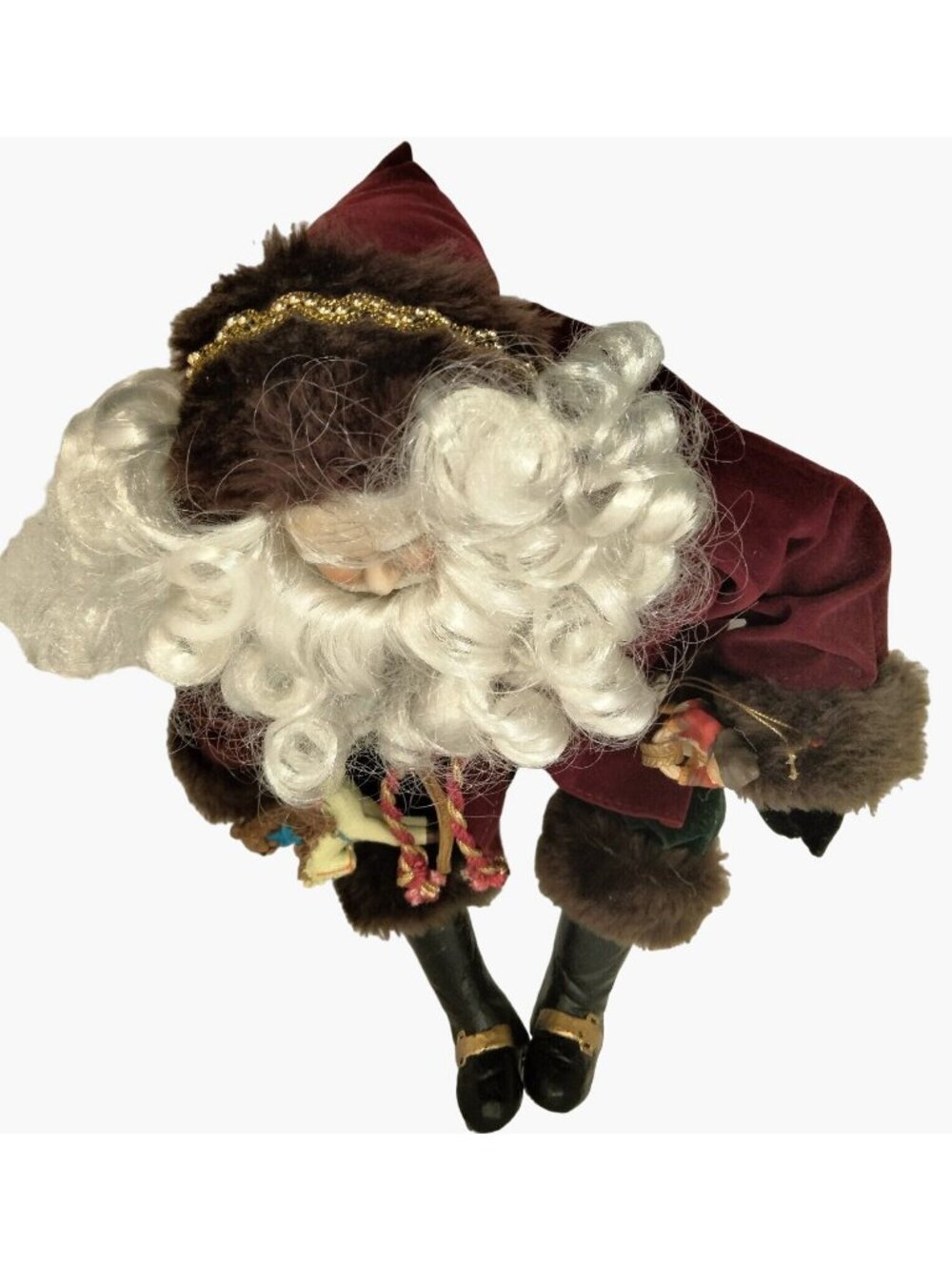 Victorian Style Santa Claus Christmas Decor Red Velvet Wind Up Music Vintage - Picture 9 of 11